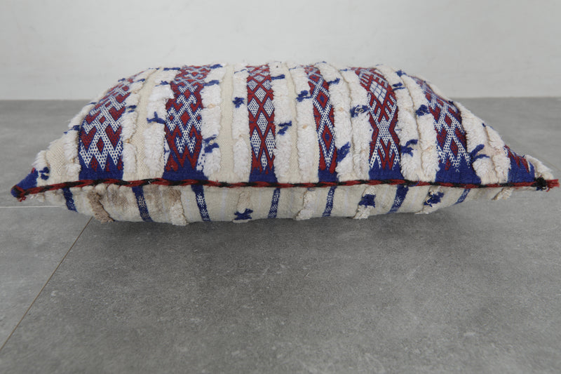 Handwoven Moroccan Pillow in Blue and Red Stripes - 12.9 x 19.6 Inches - kilim pillow