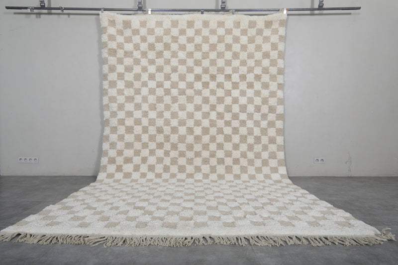 Large Moroccan Rug - 8.2 x 12.4 ft | Neutral Checkered Pattern