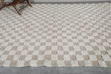 Large Moroccan Rug - 8.2 x 12.4 ft | Neutral Checkered Pattern