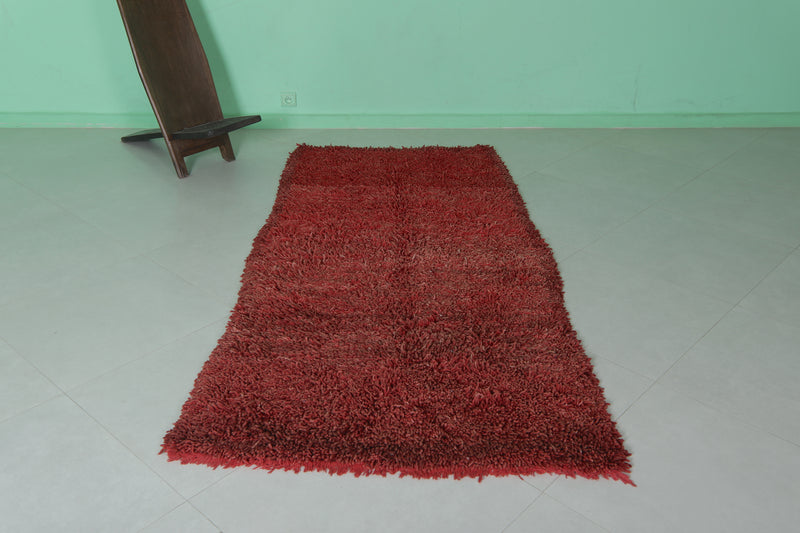 Solid Moroccan Red Rug – 3.6 x 7.6 Feet – Luxurious Handmade Design