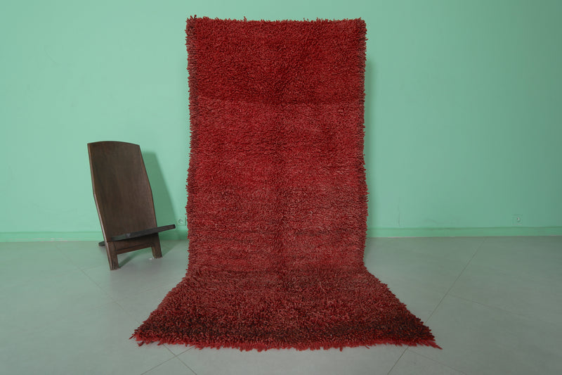 Solid Moroccan Red Rug – 3.6 x 7.6 Feet – Luxurious Handmade Design