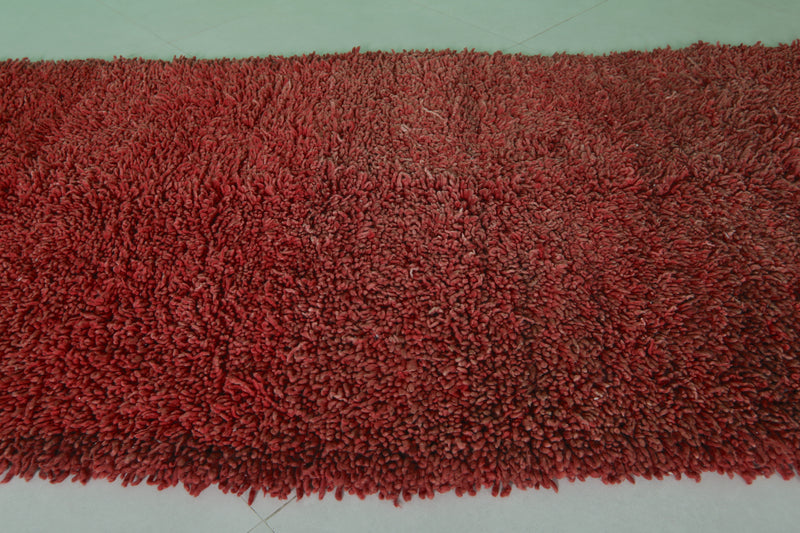 Solid Moroccan Red Rug – 3.6 x 7.6 Feet – Luxurious Handmade Design