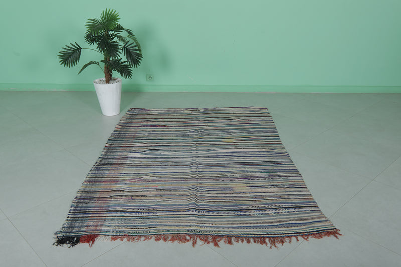 Handmade Moroccan Rug 4.4 x 6.5 FT - Colorful Striped Design