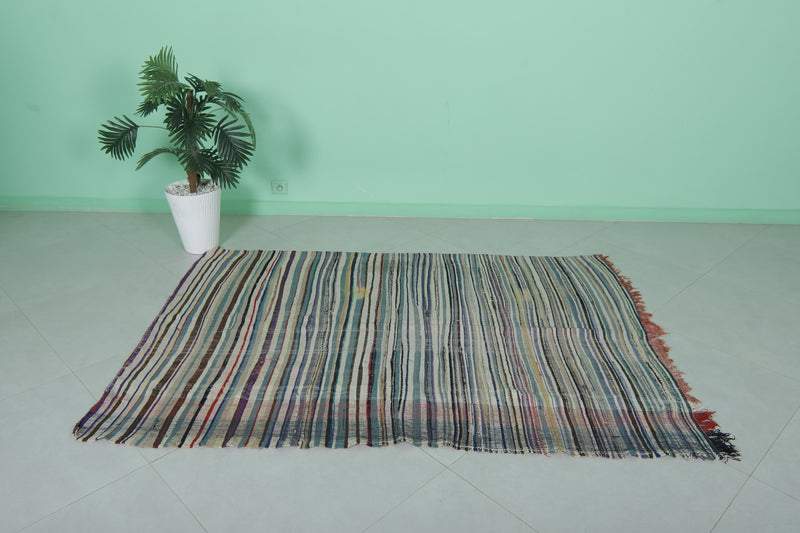 Handmade Moroccan Rug 4.4 x 6.5 FT - Colorful Striped Design