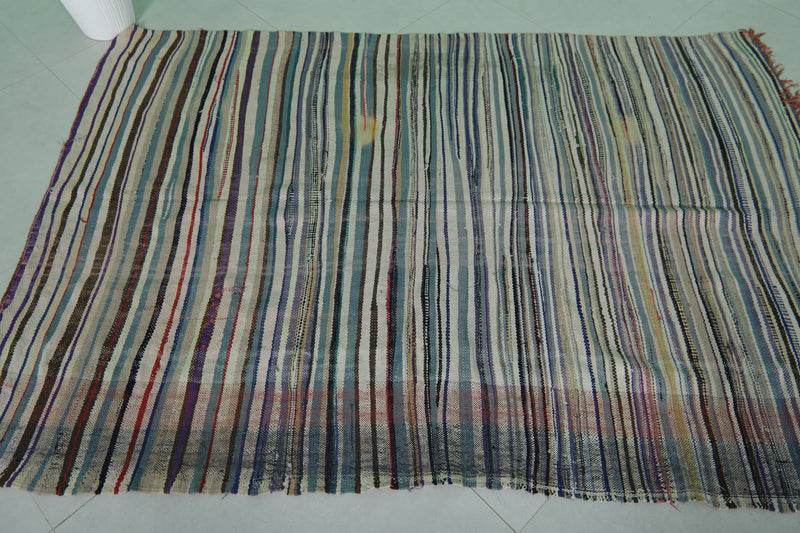 Handmade Moroccan Rug 4.4 x 6.5 FT - Colorful Striped Design