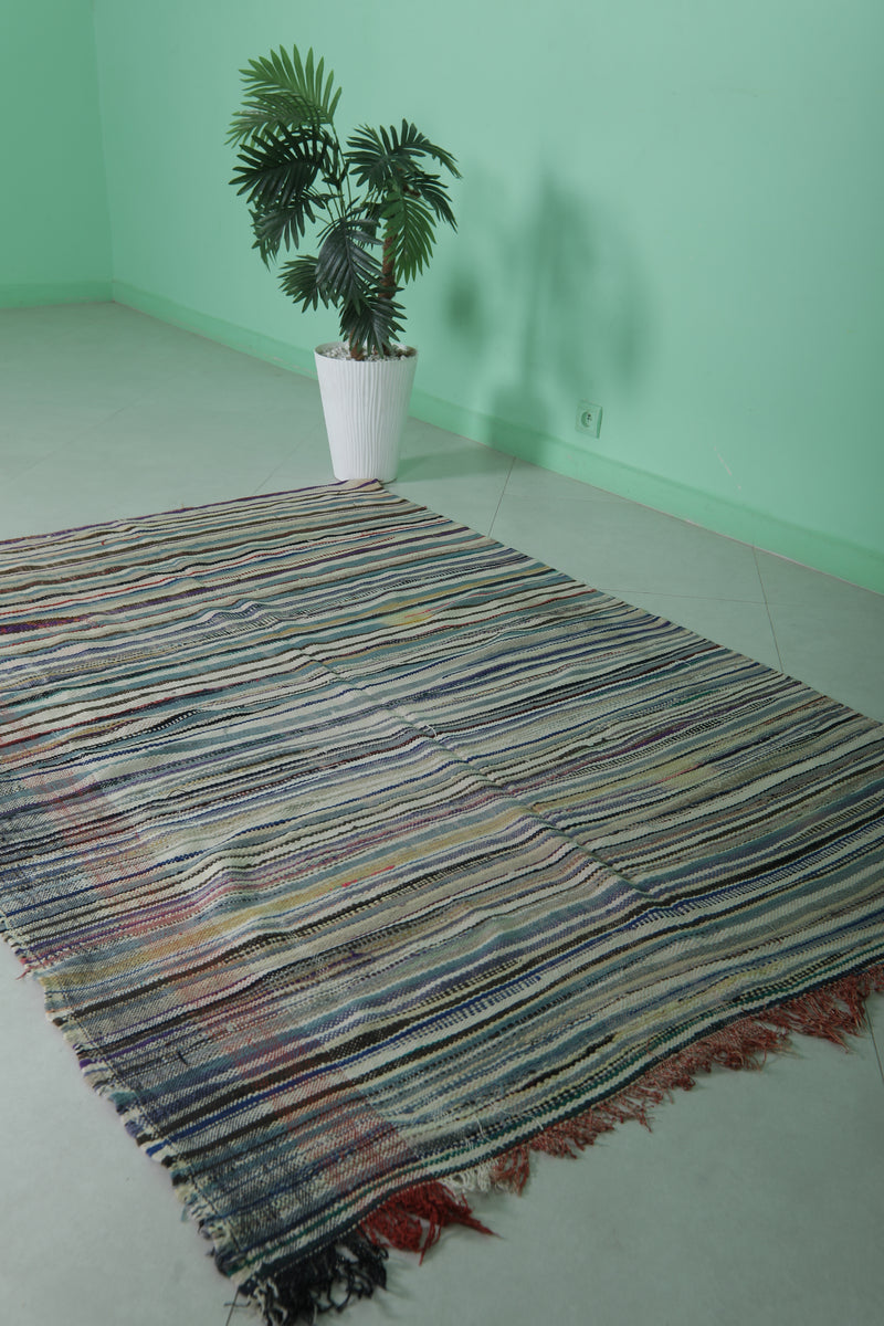 Handmade Moroccan Rug 4.4 x 6.5 FT - Colorful Striped Design