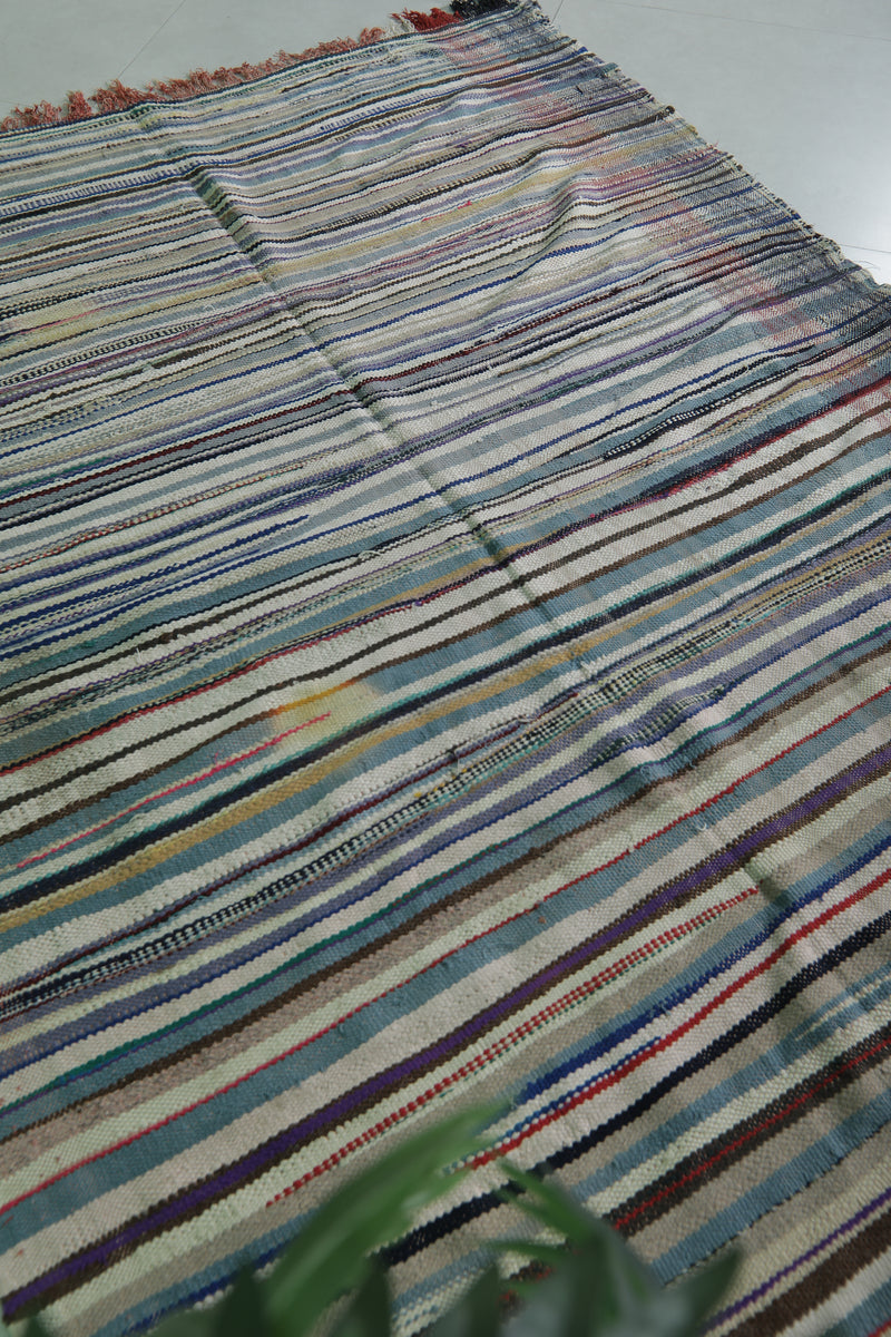 Handmade Moroccan Rug 4.4 x 6.5 FT - Colorful Striped Design