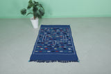 Blue vintage moroccan handwoven kilim 3.2 FT X 4.8 FT