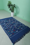 Blue vintage moroccan handwoven kilim 3.2 FT X 4.8 FT