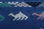 Blue vintage moroccan handwoven kilim 3.2 FT X 4.8 FT