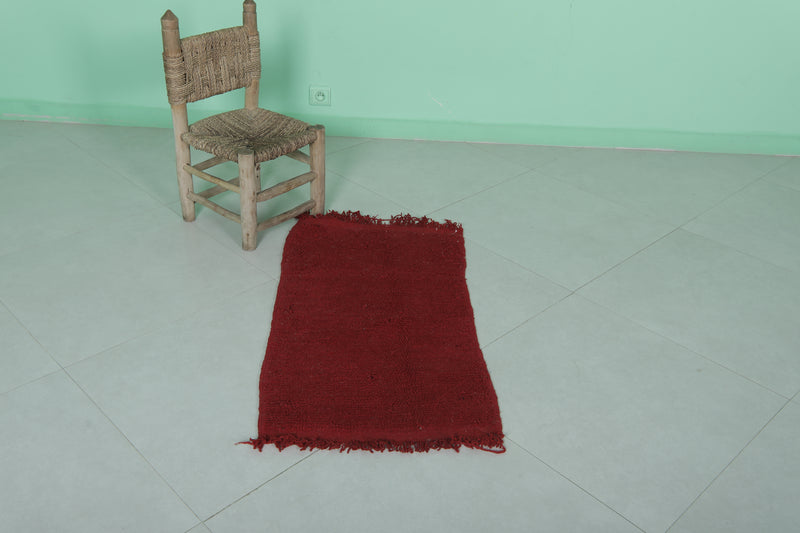 Handwoven Small Berber Rug 1.7 x 3.2 ft – Red Moroccan Wool Area Rug