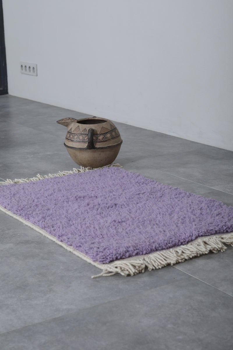 Handwoven Moroccan Wool Rug – 2x3 FT - Soft Lavender Carpet