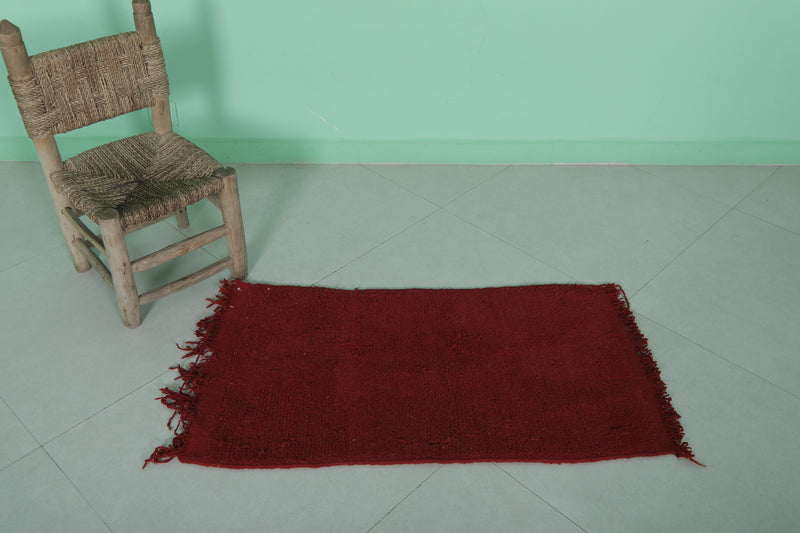 Handwoven Small Berber Rug 1.7 x 3.2 ft – Red Moroccan Wool Area Rug