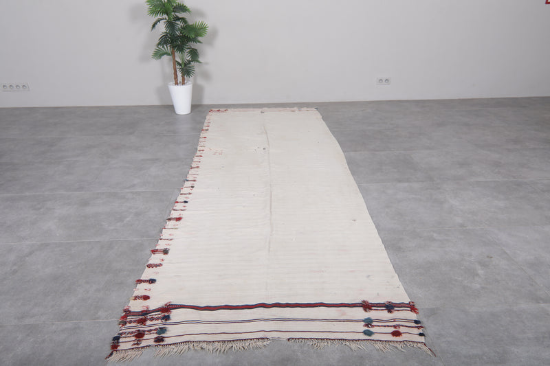 Handwoven Kilim 3.9 FT X 11.1 FT – Moroccan Runner Rug with Subtle Embroidery