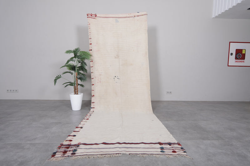 Handwoven Kilim 3.9 FT X 11.1 FT – Moroccan Runner Rug with Subtle Embroidery