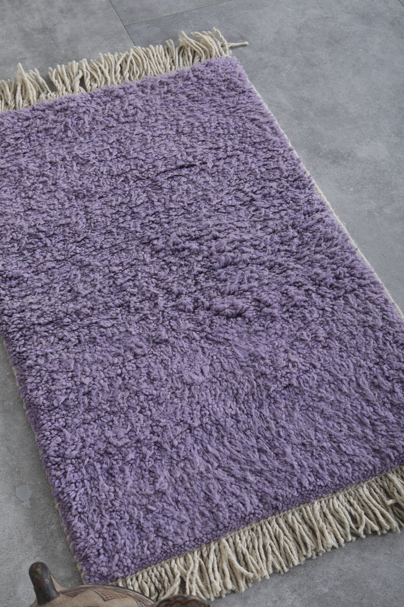 Handwoven Moroccan Wool Rug – 2x3 FT - Soft Lavender Carpet