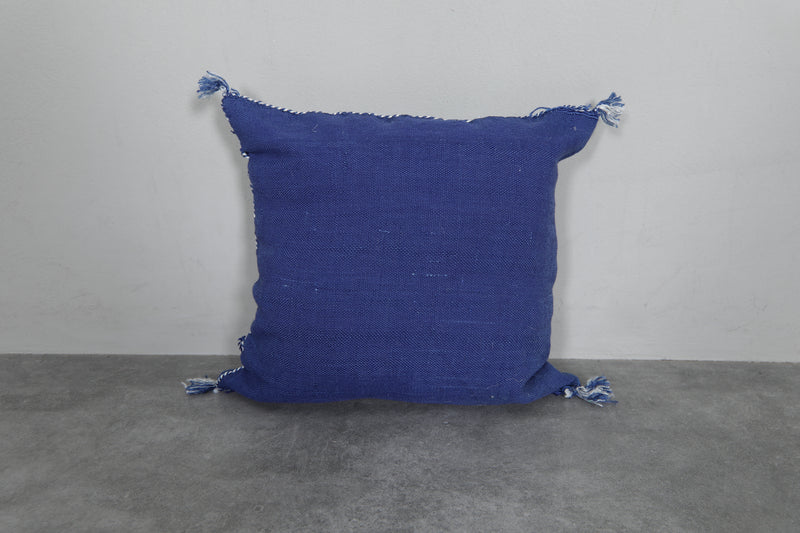 Blue Moroccan Sabra Pillow | 18x18.8 Inches Handwoven Cactus Silk - kilim pillow