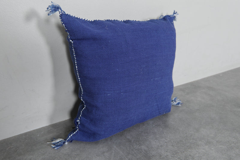 Blue Moroccan Sabra Pillow | 18x18.8 Inches Handwoven Cactus Silk - kilim pillow