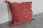 Rust Red Moroccan Sabra Pillow | 16.1x17.7 Inches Handwoven Cactus Silk