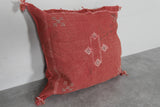 Rust Red Moroccan Sabra Pillow | 16.1x17.7 Inches Handwoven Cactus Silk