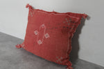 Rust Red Moroccan Sabra Pillow | 16.1x17.7 Inches Handwoven Cactus Silk