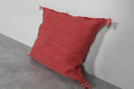 Rust Red Moroccan Sabra Pillow | 16.1x17.7 Inches Handwoven Cactus Silk