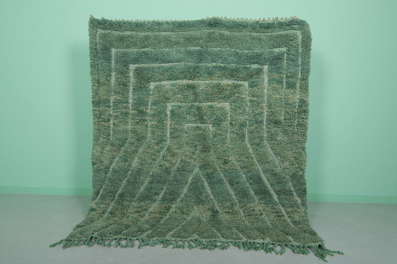 Green Moroccan Wool Rug 5.8 FT × 6.6 FT - Vibrant Handmade Décor