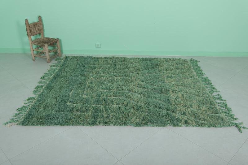 Green Moroccan Wool Rug 5.8 FT × 6.6 FT - Vibrant Handmade Décor