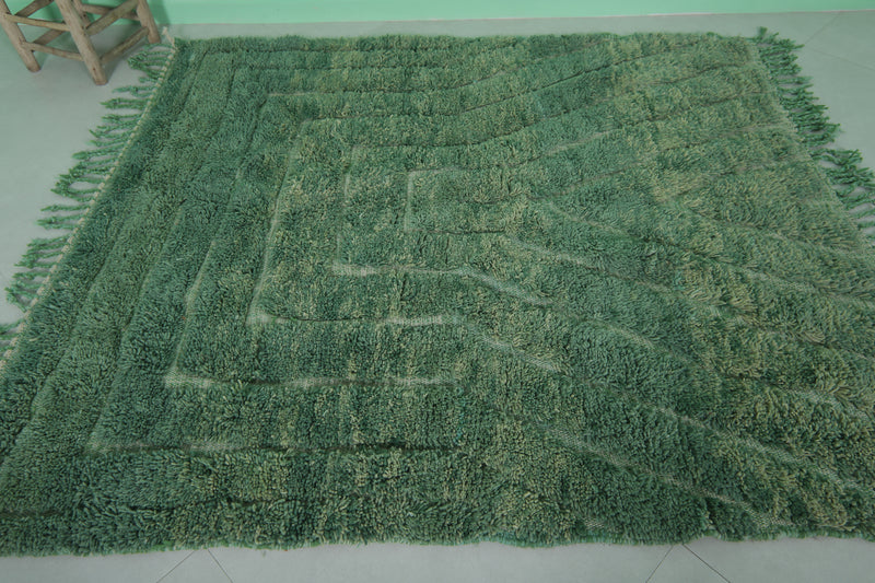 Green Moroccan Wool Rug 5.8 FT × 6.6 FT - Vibrant Handmade Décor