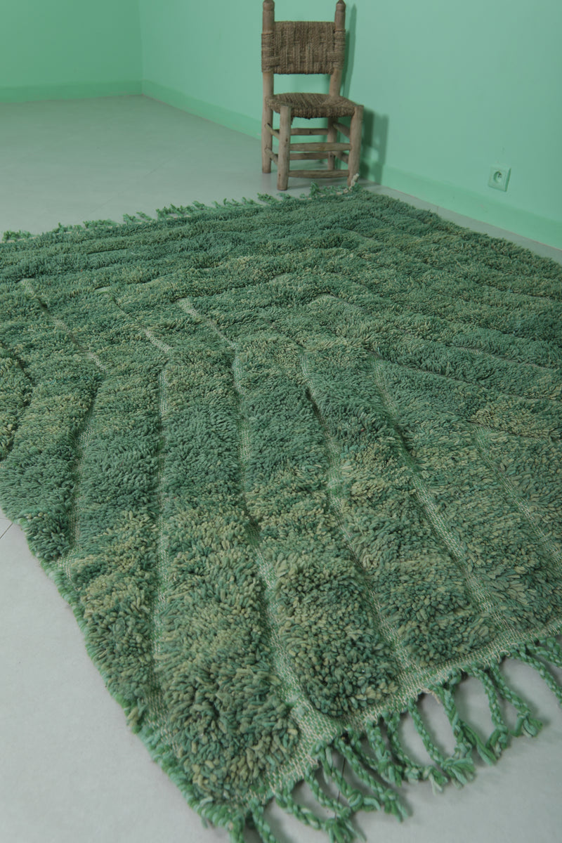 Green Moroccan Wool Rug 5.8 FT × 6.6 FT - Vibrant Handmade Décor