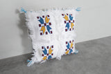 Handwoven Moroccan Pillow | 12.9x14.1 Inches White with Embroidered Patterns