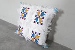 Handwoven Moroccan Pillow | 12.9x14.1 Inches White with Embroidered Patterns