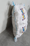 Handwoven Moroccan Pillow | 12.9x14.1 Inches White with Embroidered Patterns