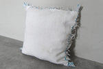 Handwoven Moroccan Pillow | 12.9x14.1 Inches White with Embroidered Patterns