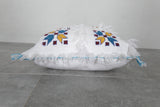 Handwoven Moroccan Pillow | 12.9x14.1 Inches White with Embroidered Patterns