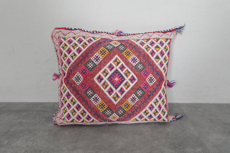 Handwoven Moroccan Pillow | 15.7x18.1 Inches Multicolored Tribal Design - kilim pillow