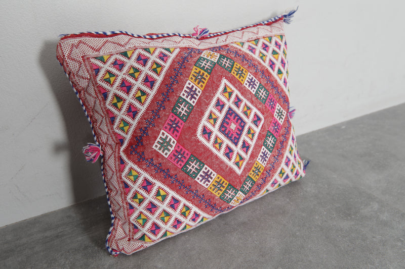 Handwoven Moroccan Pillow | 15.7x18.1 Inches Multicolored Tribal Design - kilim pillow