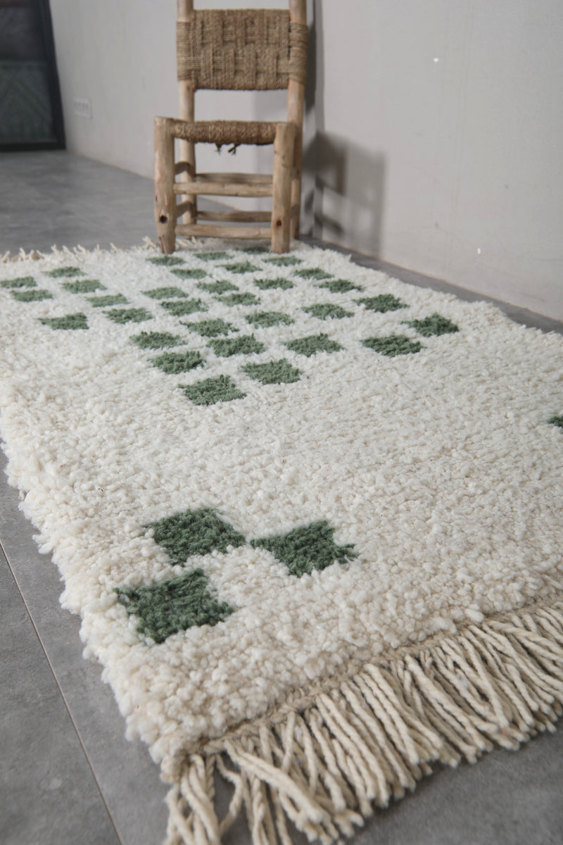 Green Pattern Beni Ourain Rug - 2.8 x 5 Feet | Handmade Moroccan Rug