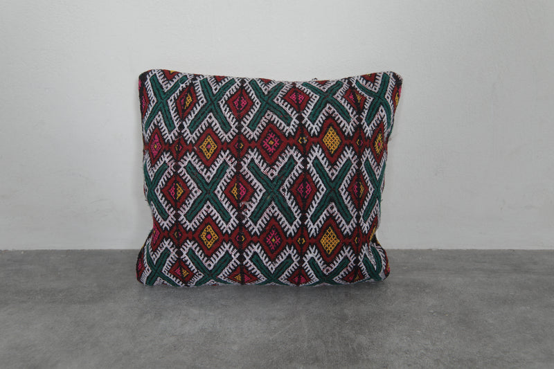 Moroccan Kilim Pillow | 14.9x16.1 Inches Multicolored Geometric Design - kilim pillow