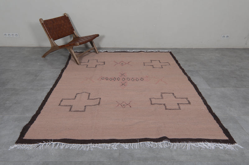 Handwoven Moroccan Rug 6.3x8.1 FT - Geometric Beige Design