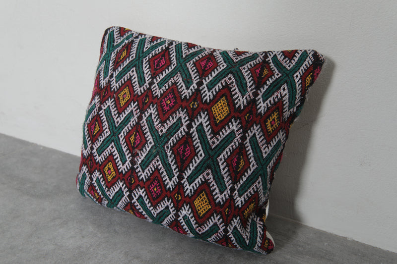 Moroccan Kilim Pillow | 14.9x16.1 Inches Multicolored Geometric Design - kilim pillow