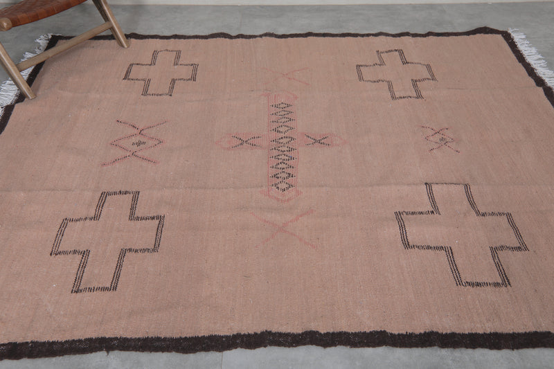 Handwoven Moroccan Rug 6.3x8.1 FT - Geometric Beige Design