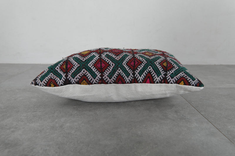 Moroccan Kilim Pillow | 14.9x16.1 Inches Multicolored Geometric Design - kilim pillow