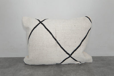 Minimalist Moroccan Pillow | 15.3x19.2 Inches White with Black Lines - kilim pillow