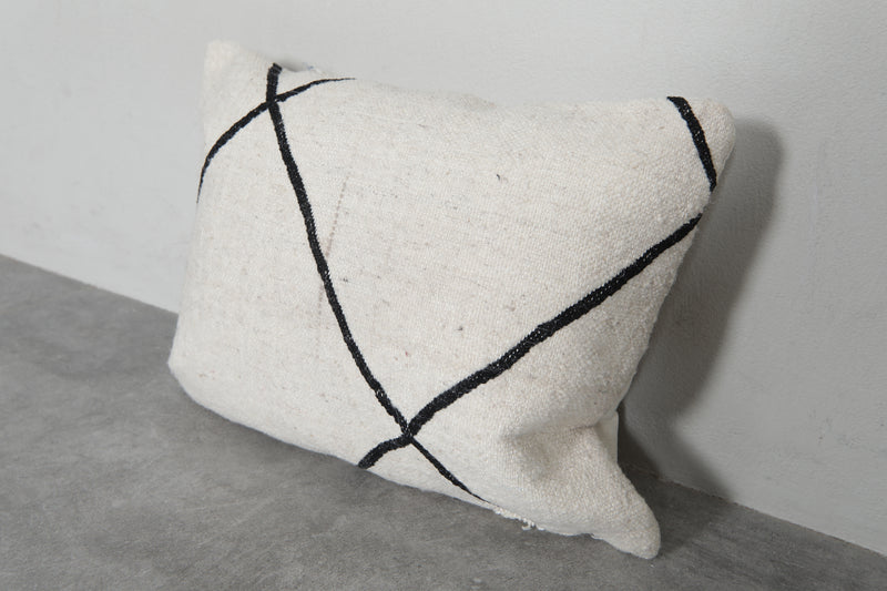 Minimalist Moroccan Pillow | 15.3x19.2 Inches White with Black Lines - kilim pillow