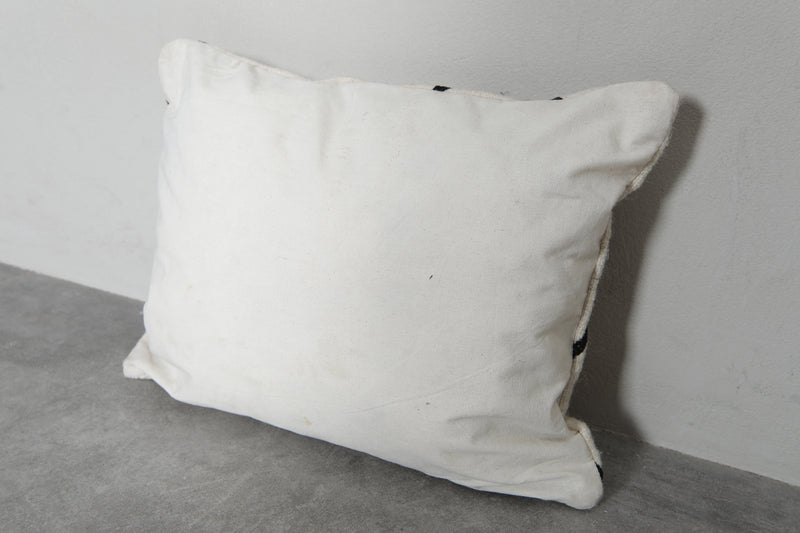 Minimalist Moroccan Pillow | 15.3x19.2 Inches White with Black Lines - kilim pillow