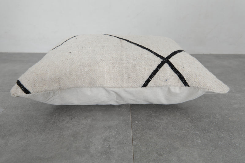 Minimalist Moroccan Pillow | 15.3x19.2 Inches White with Black Lines - kilim pillow