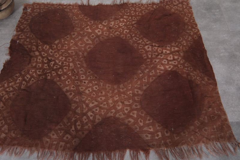 Vintage Brown Moroccan Handwoven Fabric 3.2x3.8 FT | Artisan Craft