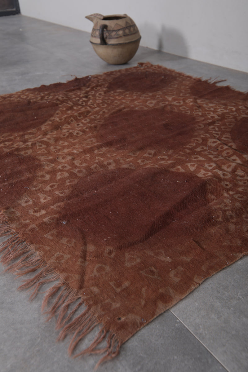 Vintage Brown Moroccan Handwoven Fabric 3.2x3.8 FT | Artisan Craft