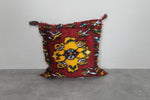 Vintage Moroccan Kilim Pillow | 16.5x16.5 Inches Red with Yellow Floral Design